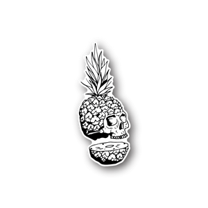 Vinyl sticker with white pineapple skull design