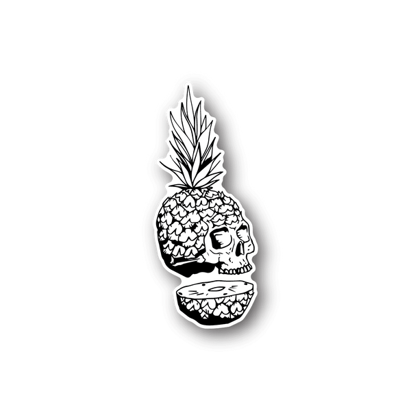 Vinyl sticker with white pineapple skull design