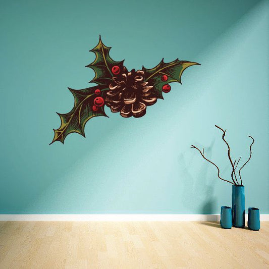 Image of Pinecone with Holly Printed Decal