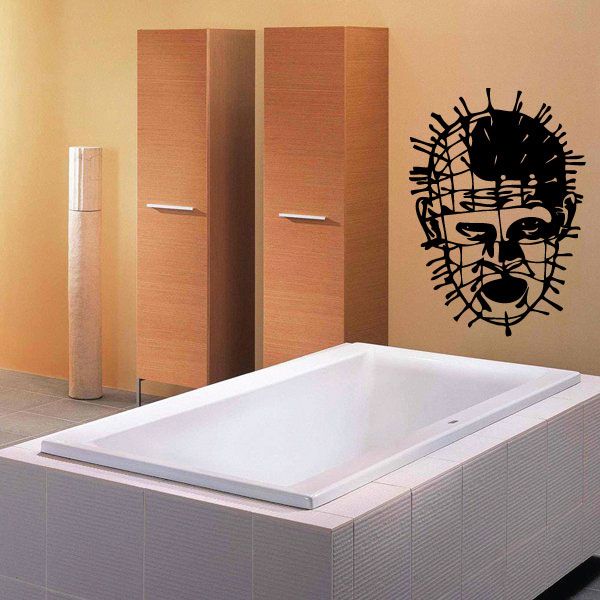 Pinhead decal, black spiked skull face wall sticker