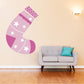 Pink stocking printed die-cut decal with star patterns and zigzag top