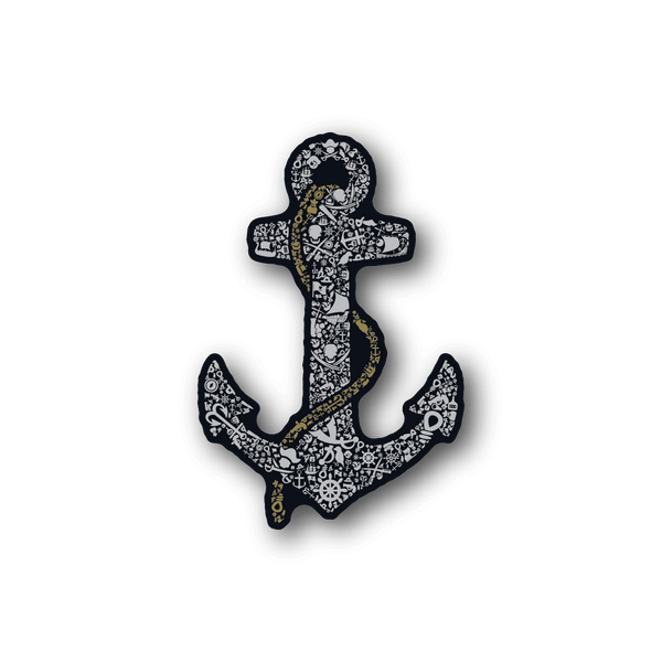 Pirate anchor vinyl sticker with nautical icons, dark and gold accents