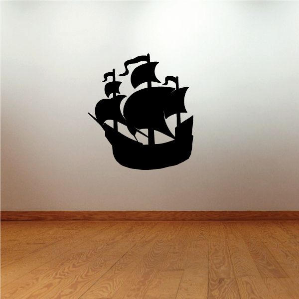 Pirate ship charging decal, black silhouette with sails and cannon