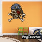 Pirate skull and crossbones wall sticker with dark hat, red eyes, and white bones