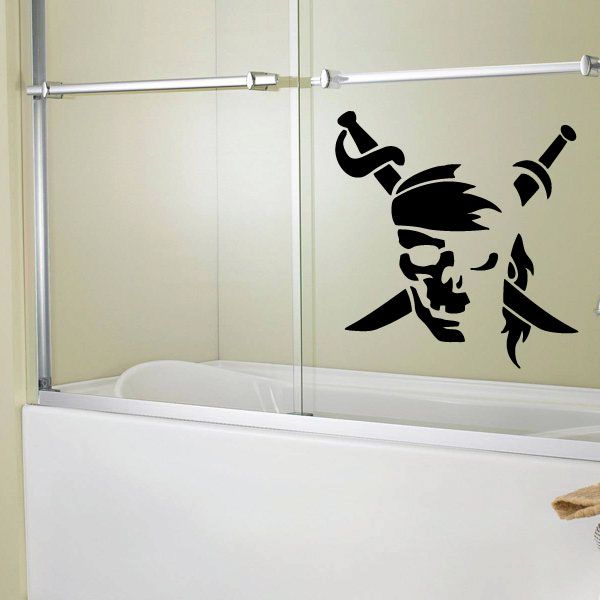 Pirate skull and swords wall decal, black pirate figure with crossed swords
