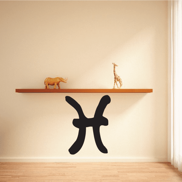 Brushed black Pisces symbol decal with stylized glyph
