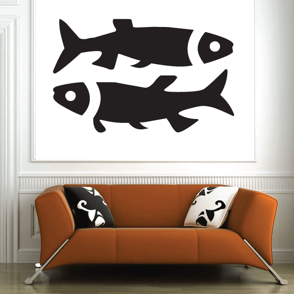 Black fish wall decal set with white eye details, Pisces-themed basic design