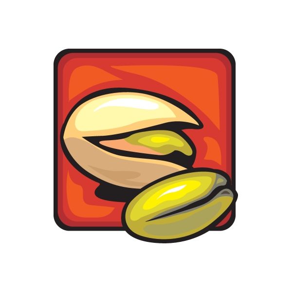 Pistachio sticker with rounded-square cartoon pistachio kernels in green and orange