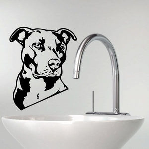 Pit bull wall decal, black-and-white dog face silhouette