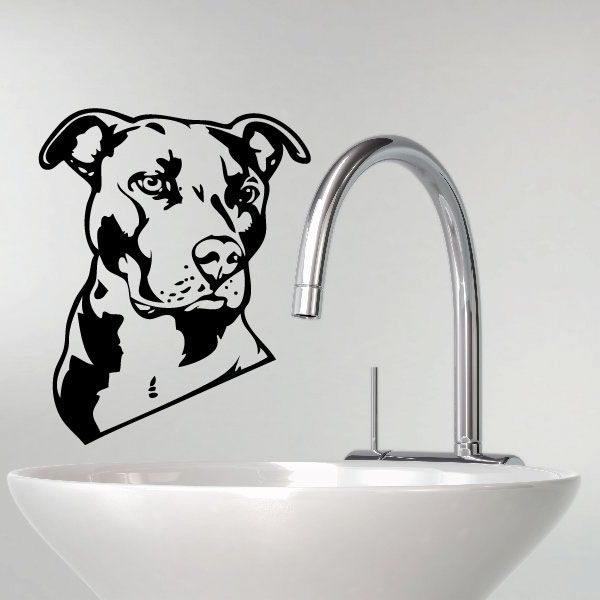 Pit bull wall decal, black-and-white dog face silhouette