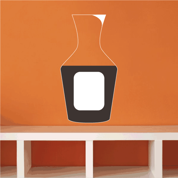 Soda pitcher sticker with orange top and black base, white square label