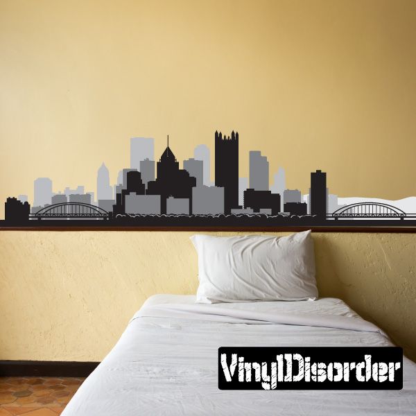 Pittsburgh Pennsylvania skyline wall decal with black city buildings and bridge