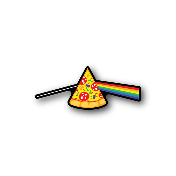 Pizza light prism vinyl sticker with slice graphic and rainbow beam