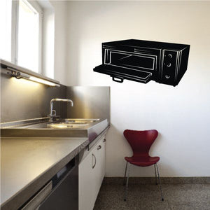 Pizza oven decal, black graphic of an oven box with door and vent lines