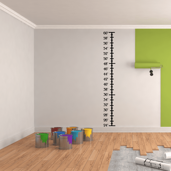 Wall growth chart decal with vertical height ruler, numbered from 24 to 60 inches