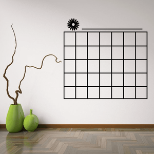 Monthly calendar wall decal with flower accent, black grid and header