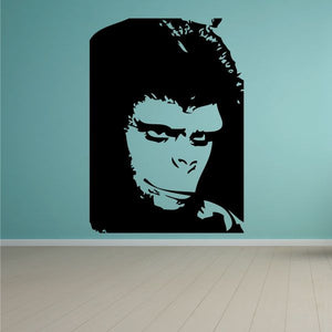 Smiling ape face wall decal, black and light graphic