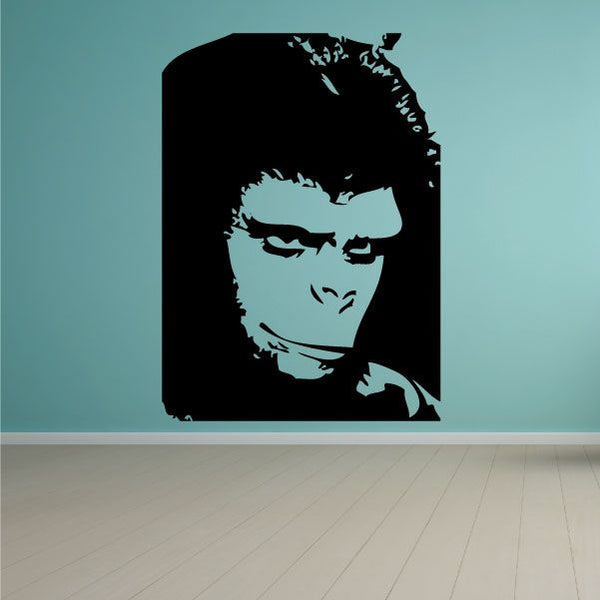 Smiling ape face wall decal, black and light graphic