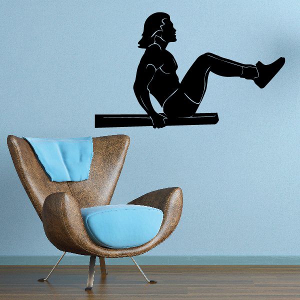 Vinyl planking fitness wall decal, black silhouette seated in plank pose