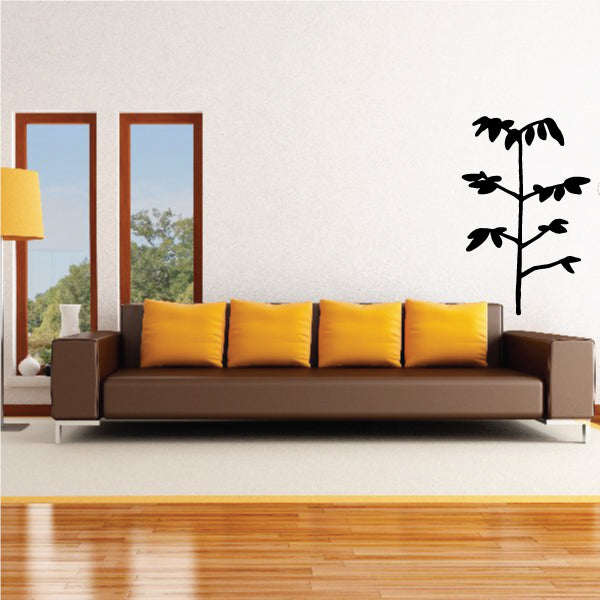 Plant sapling wall decal, black tree silhouette with leafy branches