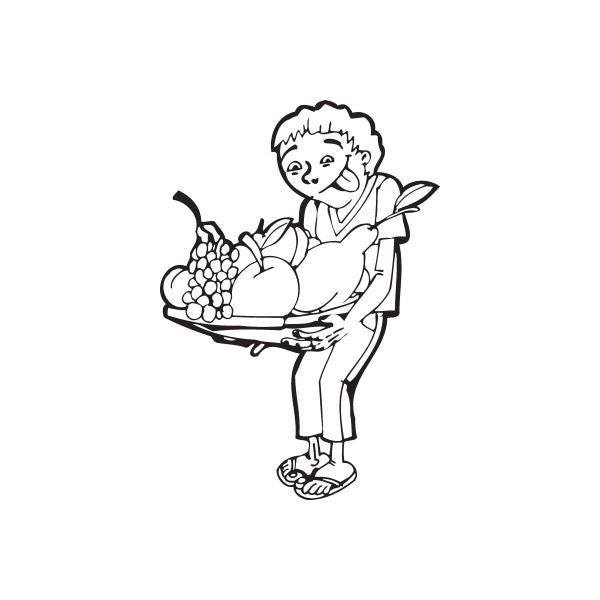 Fruit plate wall decal with a boy holding a plate of grapes and fruit