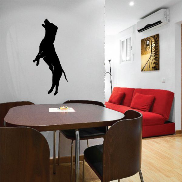 Playful dog decal with black standing dog silhouette pose