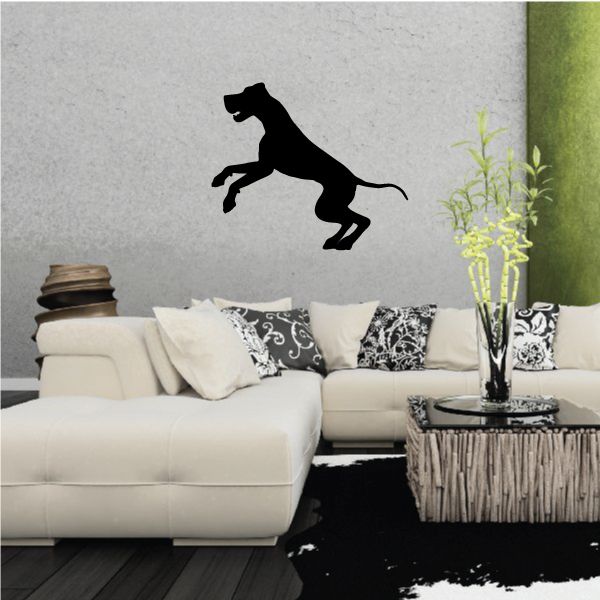 Great Dane dog silhouette wall decal, black playful jumping pose