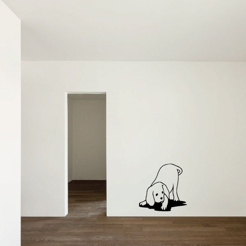Puppy outline wall decal, black line art of a sitting puppy