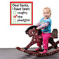 Santa wish list printed decal with red border and checkboxes for naughty, nice, and plead 5th.