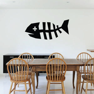 Black fish skeleton wall decal with large eye detail
