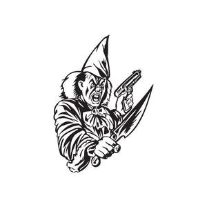 Pointed hat clown decal with gun and knife graphic
