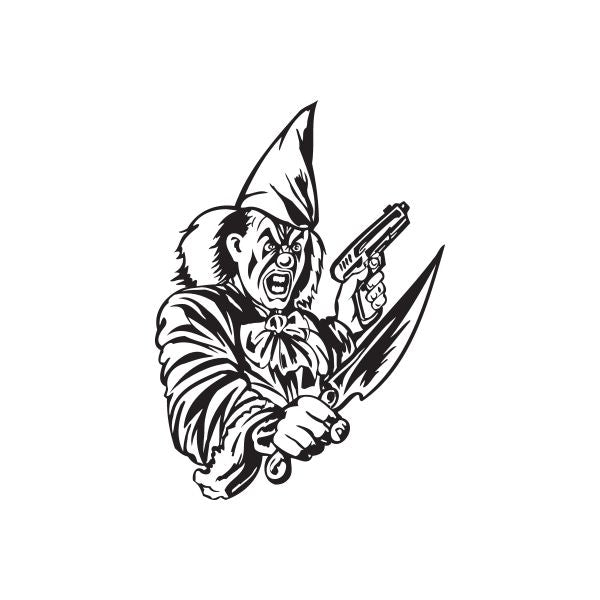 Pointed hat clown decal with gun and knife graphic