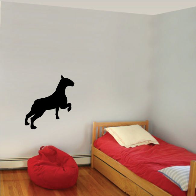 Pointing bull terrier wall decal, black dog silhouette pointing forward