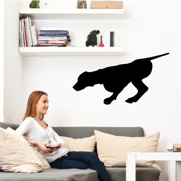 Pointing coonhound decal, black dog silhouette facing right with tail up
