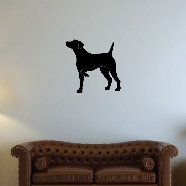 Pointing gun dog wall decal, black silhouette of a standing pointing dog