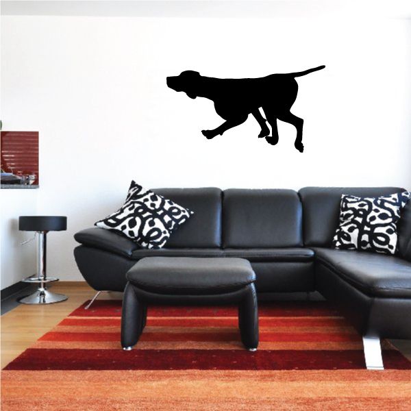 Pointing hunting coonhound vinyl decal, black dog silhouette with tail up