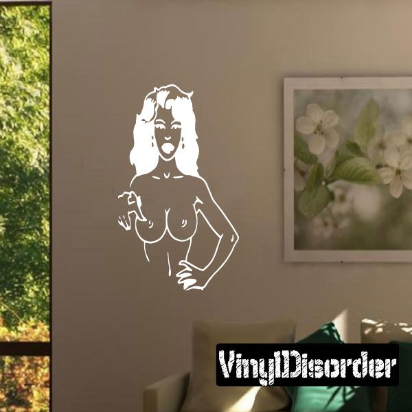 Female figure wall decal with long hair, arms crossed and hands on hips, white