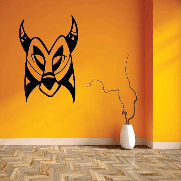 Pointy ceremonial mask decal with stylized black mask face design