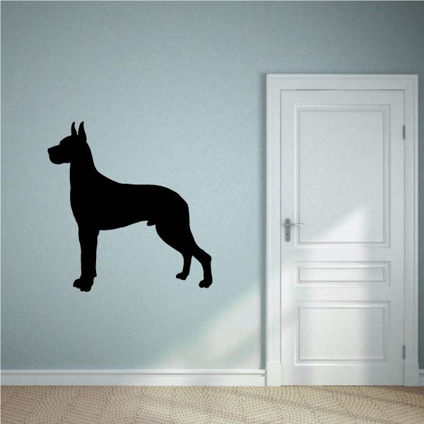 Black Great Dane wall decal with pointed ears, standing side profile
