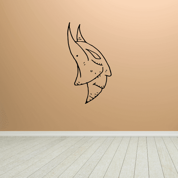 Pointy gargoyle mask decal with outlined profile face, pointed ears