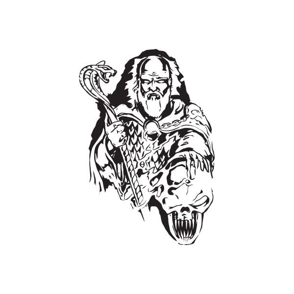 Poison wizard decal: black-and-white skull-faced wizard holding staff