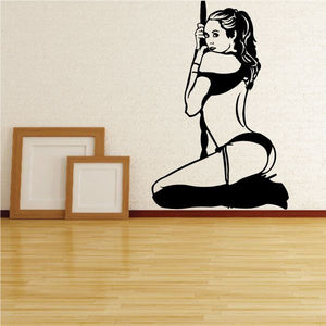 Pole dancer detail decal of a black silhouette kneeling with arms raised