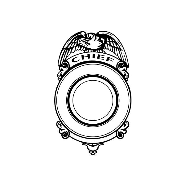 Police chief badge decal, black emblem with eagle crest and ring border