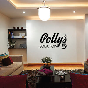 Soda pop wall decal with Polly's script and '5¢' text
