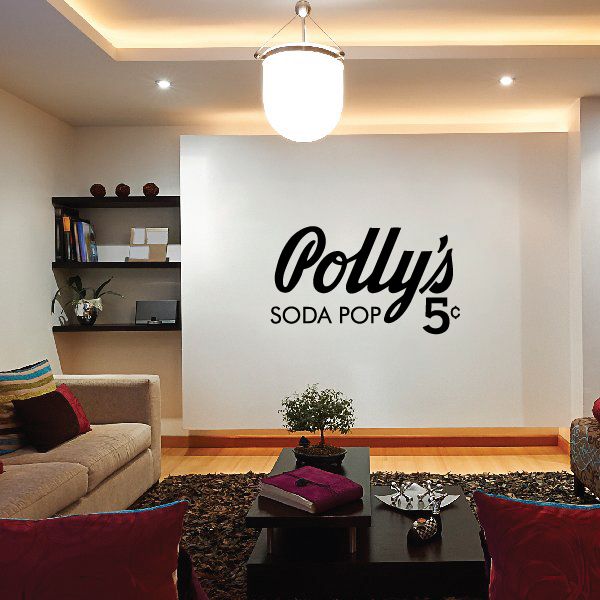 Soda pop wall decal with Polly's script and '5¢' text