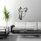 Horse saddle decal, black line-art horse with saddle outline on light surface
