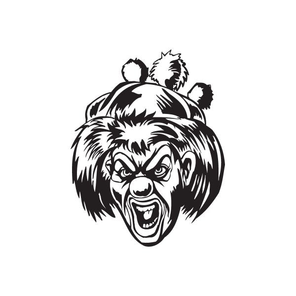 Black-and-white clown head decal with furry pom pom hat