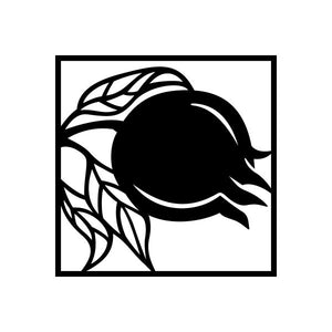 Pomegranate on tree wall decal with black fruit and leaves in a square frame