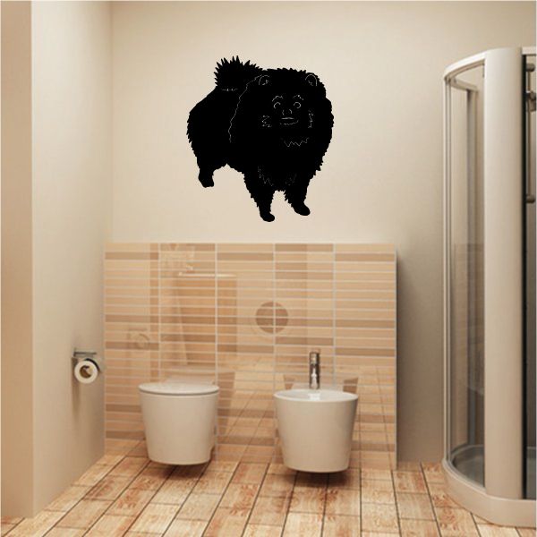 Pomeranian dog decal, black silhouette on wall
