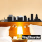 City skyline wall decal with bridge and buildings, dark silhouette